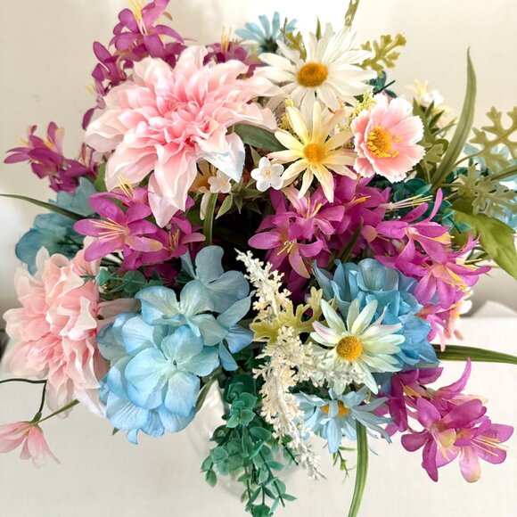 Large Silk Flower Arrangement from Upcycled Mixed Florals Hand Painted Details - Picture 14 of 17